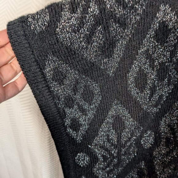 Vintage Black & Silver Knit Cape Cloak Outerwear Abstract Print - Picture 9 of 13